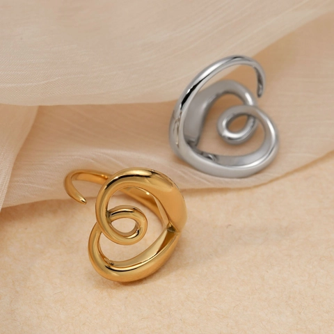 Anillo Corazón Torcido Acero Inoxidable Ajustable Abierto PVD Oro Plata Chapado Impermeable Joyería Minimalista Mujer