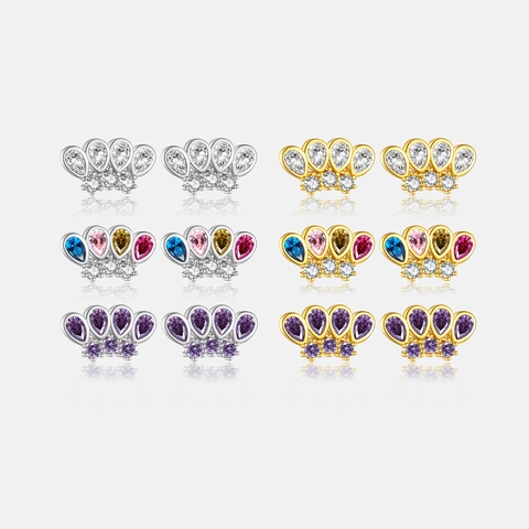 S925 Sterling Silver Crown Stud Earrings For Women Zirconia Inlaid Gold Silver Plated Elegant Fashion Jewelry Earring Gift