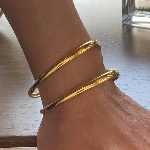Minimalista Bracciale Rigido Aperto Geometrico in Acciaio Inossidabile per Donna Placcato Oro 18K Argento Gioielli Cavi