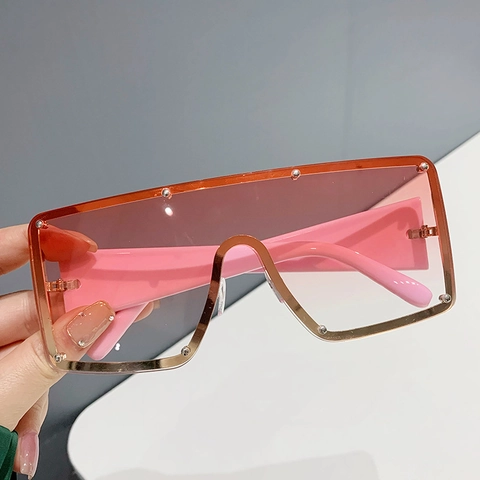 Oversized Vierkante Zonnebril Voor Dames Mode Geïntegreerd Verloopglas UV400 Klinknagels Gewatteerde Poten Punkstijl