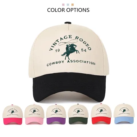 Βαμβακερό Καπέλο Μπέιζμπολ Vintage Rodeo Cowboy Association Κέντημα Color Block Ρυθμιζόμενο Καπέλο Trucker