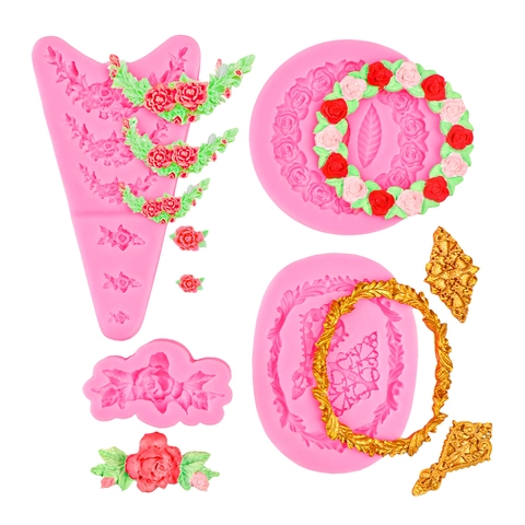 Rose Girlande Silikonform Für Kuchen Fondant Backen DIY Handwerk Harz Ton Schokolade Relief Vintage Floral Dekor