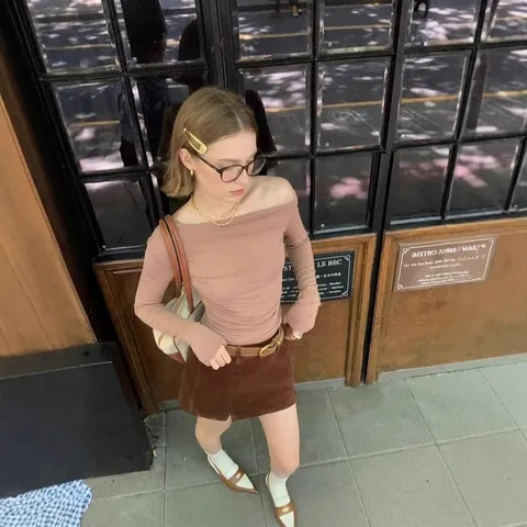 Women Corduroy Mini Skirt Low Waist Solid Color Retro French Vintage Mori Style Side Slit Short Bottoms For Ladies