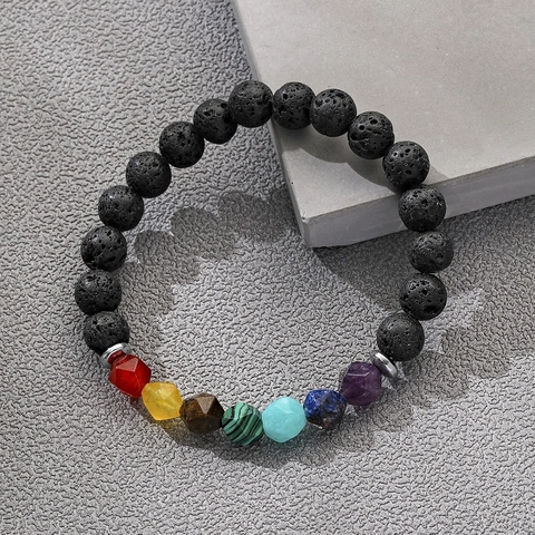 7 Chakra Healing Beaded Bracelet Lava Stone White Turquoise Faceted Energy Stones Elastic Jewelry For Men Women