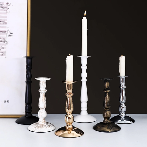 Vintage European Style Metal Candle Holders With Taper Candles For Table Centerpiece Wedding Home Decor Festive Stand