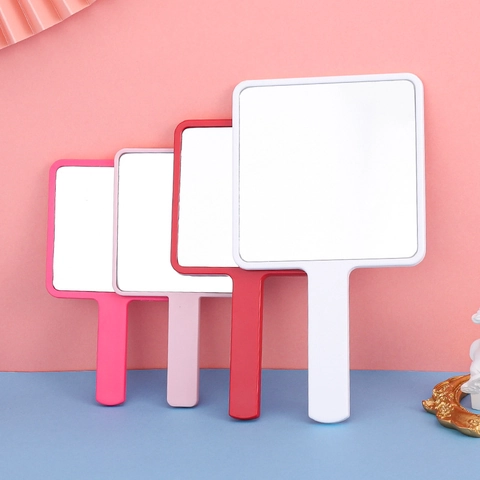 Handheld Makeup Mirror Square Portable Cosmetic Hand Mirror With Handle ABS Plastic Frame High Definition For Vanity Beauty