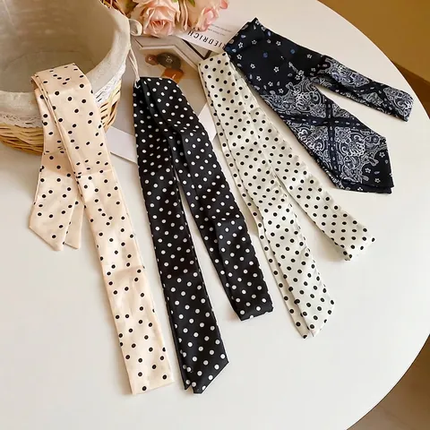 Sciarpa Sottile Con Stampa A Pois E Paisley Per Donna Cravatta In Satin Tipo Raso Nastro Per Capelli Decorazione Borsa Stile Francese Vintage