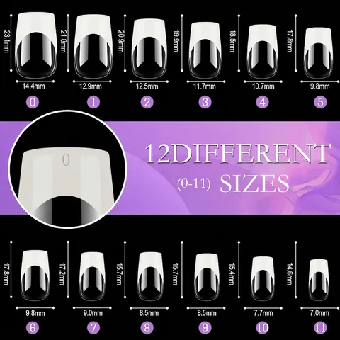 Uñas Postizas French Tip Press On Nails Forma Ataúd Cuadrado Almendra Manicura DIY Arte Para Mujeres Con Caja De Almacenamiento