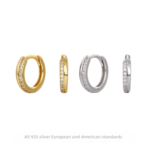 925 Sterling Silver Hoop Earrings For Women Minimalist Zirconia Inlaid Gold Silver Plated Exquisite Temperament Jewelry