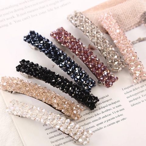 Crystal Bead Hair Clip Elegant Handmade Woven Alloy Spring Clip Barrette For Women Girls Fashion Hair Accessories