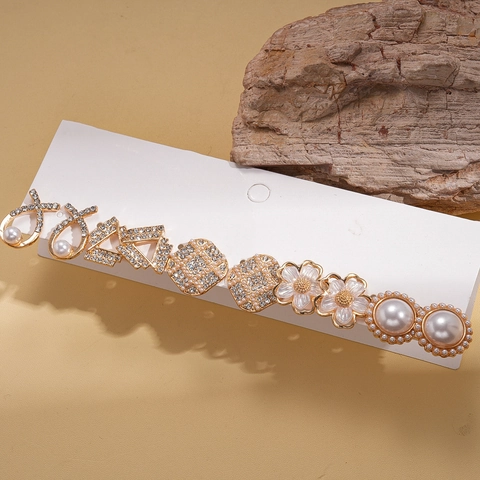 Orecchini Eleganti In Lega Fiori Geometrici Perla Artificial Di Imitazione Strass Con Perno In Argento Moda Gioielli Donna