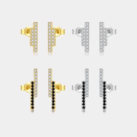 925 Sterling Silver Bar Stud Earrings For Women Minimalist Geometric Rhinestone Linear Ear Piercing Dainty Fine Jewelry