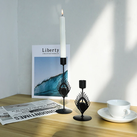 Nordic Iron Candlestick Holders Decorative Hollow Feather Taper Candles For Home Wedding Dining Table Centerpiece