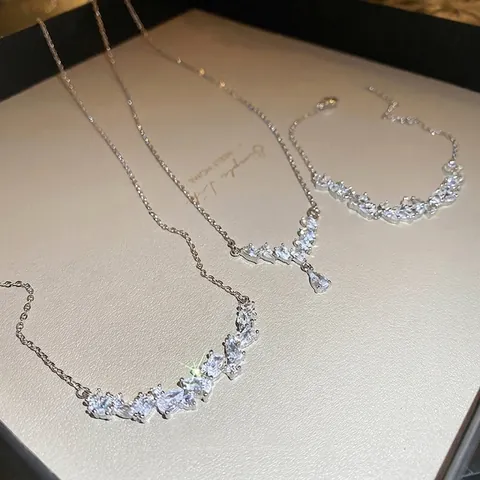 Collier Goutte Deau En Forme De V En Cuivre Zircon Et Bracelet Épi De Blé Pour Femmes Bijoux De Mode De Luxe