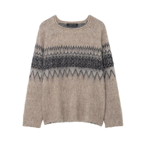 Dames Trui Met Ronde Hals Gebreide Fair Isle Geometrisch Patroon Lange Mouwen Mohair Textuur Warme Tops