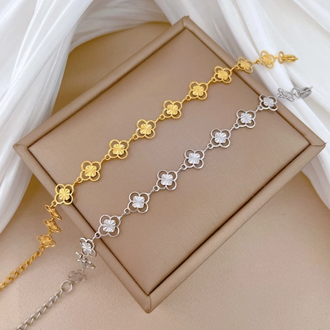 Four Leaf Clover Bracelet Titanium Steel Hollow Flower Minimalist Vintage Jewelry For Women