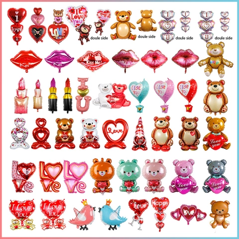 Valentine's Day Foil Balloons Romantic Heart Lip Shape Mylar Balloon For Wedding Anniversary Birthday Party Decoration Cute Bear Gnome Cartoon Aluminum Film