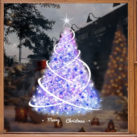 Weihnachtsbaum Fensterbilder Lila Spirale Design PVC Statische Haftung Aufkleber Für Glastüren Schaufenster Wiederverwendbar
