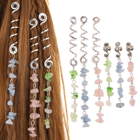 Dreadlocks Haarschmuck Spiralen Mit Naturstein Anhänger Für Geflochtenes Haar Damen Boho Stil Legierung
