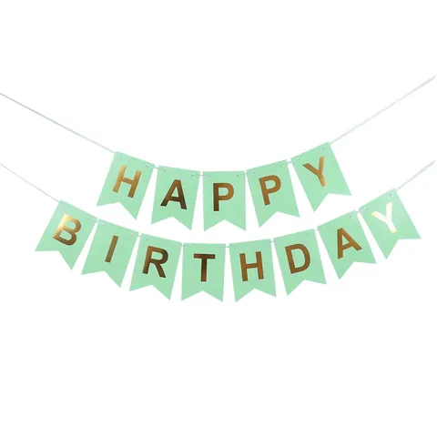 Happy Birthday Banner Gold Hot Stamping Letters White Cardstock Fishtail Hanging Garland Party Decoration