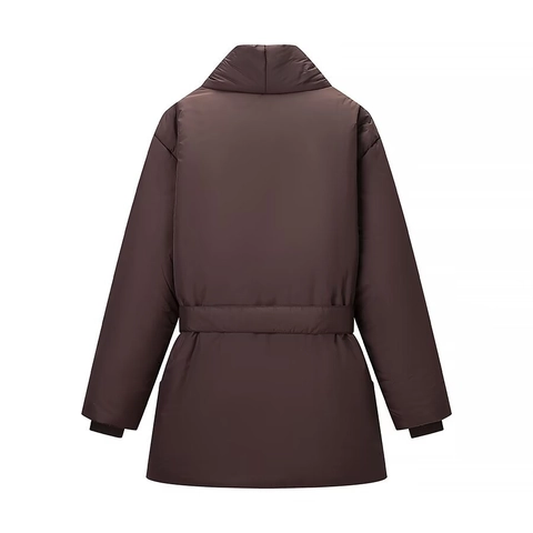 Chaqueta Acolchada Mujer Poliéster Cuello En V Cinturón Holgada Casual Color Sólido Abrigo Con Bolsillos