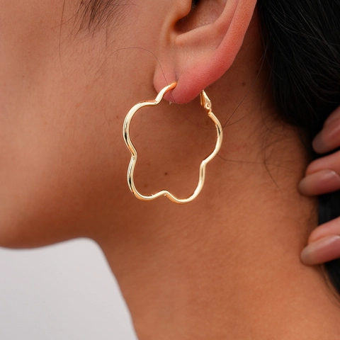 Orecchini A Cerchio Con Fiori Cavi Con Perno In Argento Vintage Semplice Bordo Ondulato Grande Cerchio Gioielli Per Donne