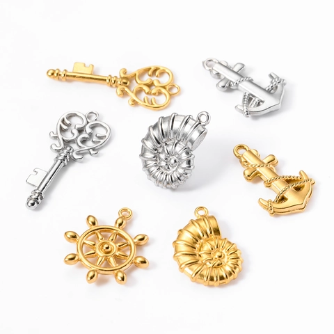 Colgante De Dije Náutico Vintage Acero Inoxidable Ancla Timón Concha Llave Para Fabricación De Joyas DIY Estilo Hip Hop