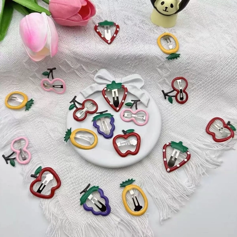 Kids Hair Clips Alloy Acrylic Fruit Star Butterfly Snap BB Clips Colorful Candy Color For Girls Cute Hair Styling Accessories
