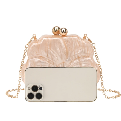 Pochette In Acrilico A Forma Di Fiore Texture Marmo Borsa Da Sera Con Tracolla A Catena Dorata Rimovibile Elegante Accessorio