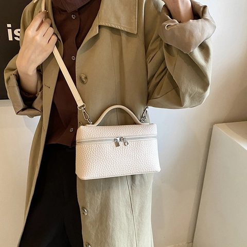 Litchi Grain PU Leather Handbag Crossbody Bag Solid Color Box Shape Small Square For Women Daily Fashion