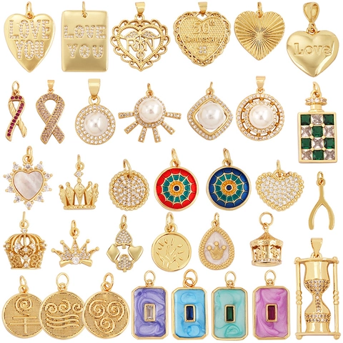 Pendenti Ciondoli In Lega Cupronikel Con Zircone Smalto Conchiglia Perla Artificial Sintetica Cuore Corona Clessidra Gioielli DIY