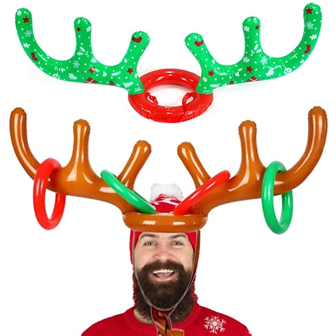 Inflatable Reindeer Antlers Ring Toss Game Set PVC Christmas Party Interactive Family Holiday Toy