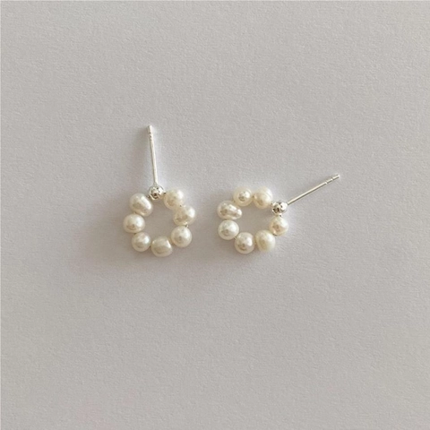 Orecchini A Lobo Corona Künstliche Perle Acqua Dolce Con Perno In Argento Sterling 925 Cluster Fiori Geometrici Gioielli Per Donna