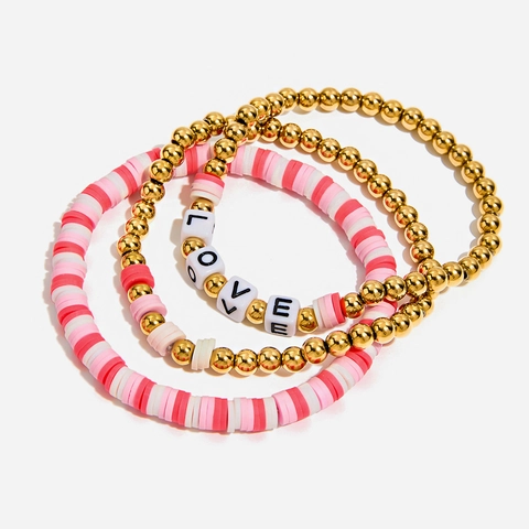 Perlenarmbänder Love Alphabet Edelstahlperlen Polymer-Ton-Heishi-Perlen Elastisch Wasserdicht Sommer Strand Schmuck Damen
