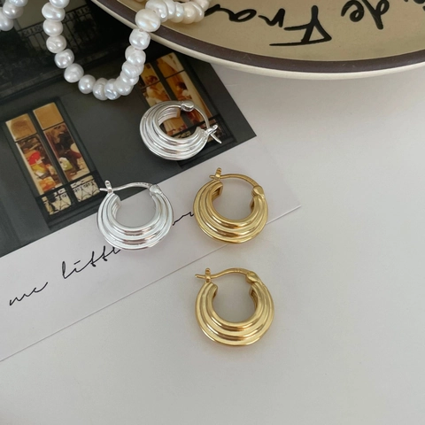 Orecchini A Cerchio A Triplo Strato In Argento Sterling 925 Minimalisti Geometrici Testurizzati Per Donna