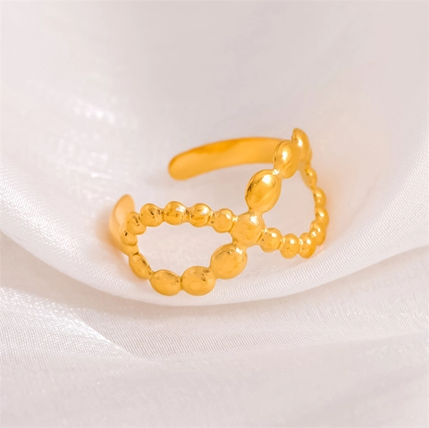 Minimalist Infinity Ring Gold Plated Stainless Steel Hollow Out Eight Shaped Beaded Bubble Adjustable Open Ring Women