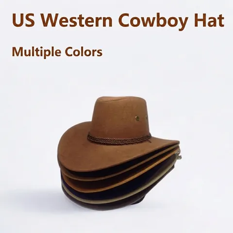 Amerikanischer Western Cowboyhut Für Damen Herren Breite Krempe Wildlederoptik Polyester Sonnenhut Outdoor Reithut Mit Geflochtenem Seil