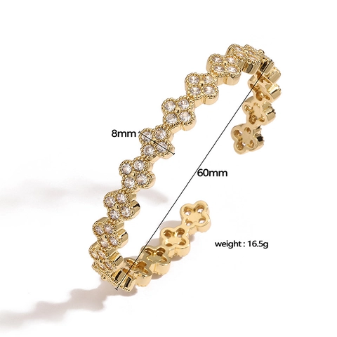 Luxury Copper Clover Open Bangle For Women Colorful Zirconia Inlaid Adjustable Flower Bracelet Fashion Jewelry Gift
