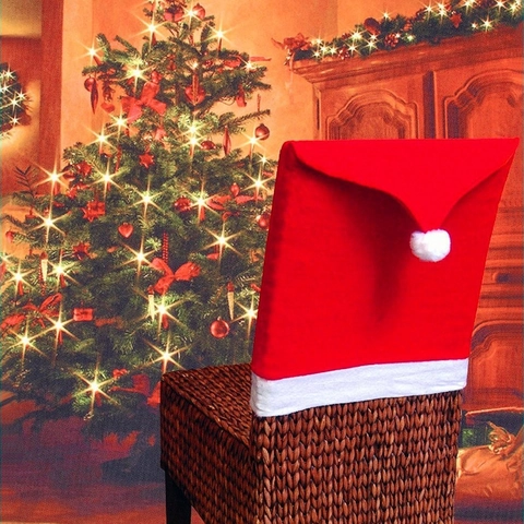 Housse De Chaise Nappe De Noël Tissu Non Tissé Design Bonnet De Père Noël Rouge Blanc Décoration De Fête