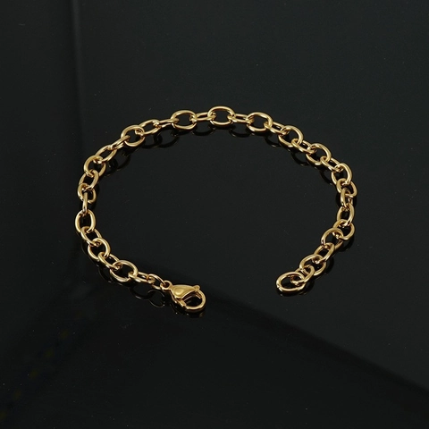 Chain Bracelet 18K Gold Plated Stainless Steel Rolo Link Minimalist Commute Jewelry For Men Women