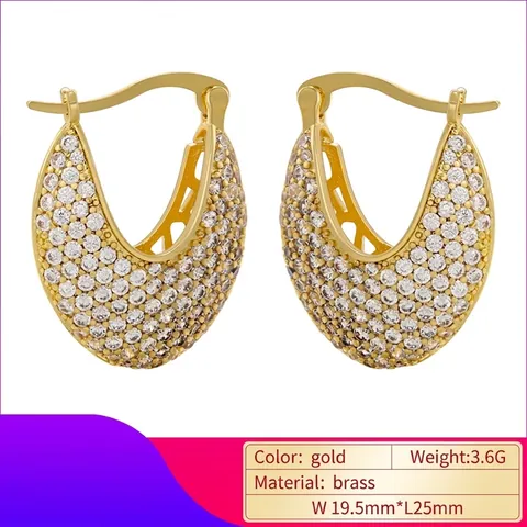 Luxury V Shaped Water Drop Hoop Earrings Copper Pave Round Cubic Zirconia Elegant Temperament Fashion Jewelry For Women