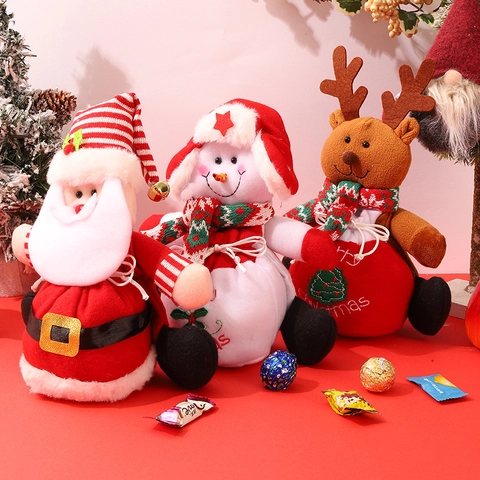 Christmas Gift Bags Plush Santa Snowman Reindeer Doll Drawstring Candy Pouch Holiday Party Favor Gift Packaging Decoration