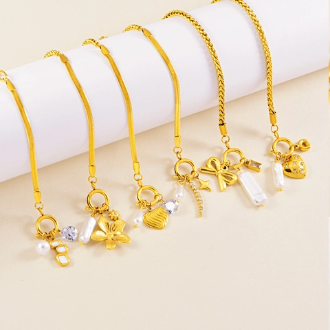 European American Stainless Steel DIY Bracelet Heart Flower Detachable Pendant Gold Chain Bracelet Artificial Pearl Rhinestone Jewelry For Women