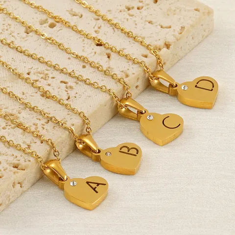Herz-Initial-Halskette Edelstahl 18K Vergoldet Hohlbuchstabe Anhänger Zirkon Schlüsselbein Kette Mode Schmuck Geschenk Für Frauen