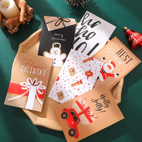 Christmas Greeting Cards With Envelopes Cartoon Animal Pattern Festive Holiday Wishes Folded Paper Cards