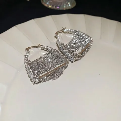 Orecchini Pendenti Con Frange In Zircone Raffinati Con Perno In Argento Gioielli Per Orecchie In Rame Geometrici Da Donna