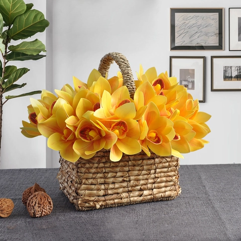 Künstliche Cymbidium Orchideen Blumen Real Touch Satin Kunststoff 3D Druck Strauß Für Haus Hochzeit Desktop Dekoration