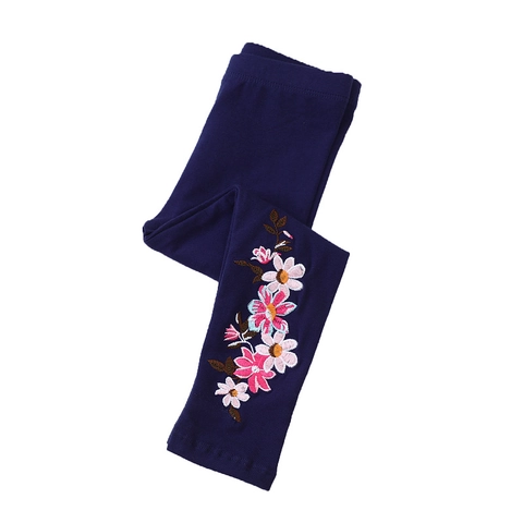 Leggings Da Ragazza Cotone Vita Elastica Ricamo Floreale Pantaloni Lunghi Elastici Pantaloni Casual Per Bambini