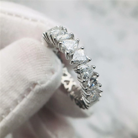 Heart Shaped Cubic Zirconia Eternity Ring Copper White Gold Plated Romantic Jewelry For Women Gift