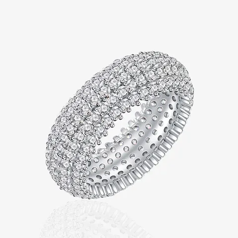 Luxurious Five Row Pavé Zirconia Ring 925 Sterling Silver Arc Band For Women High Polish Fashion Finger Ring Jewelry